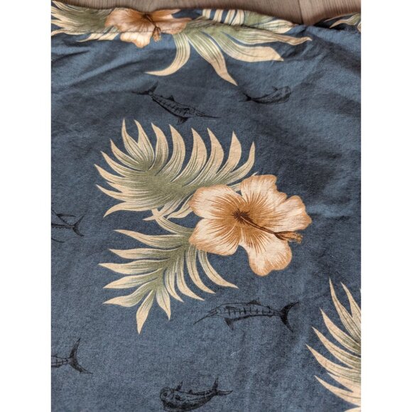 Vintage Weekender Hawaiian Shirt Blue Beige Hibiscus Palm Casual Button-Up XXL - Picture 6 of 9